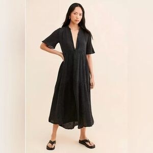Anthropologie Black Midi Tiered Dress